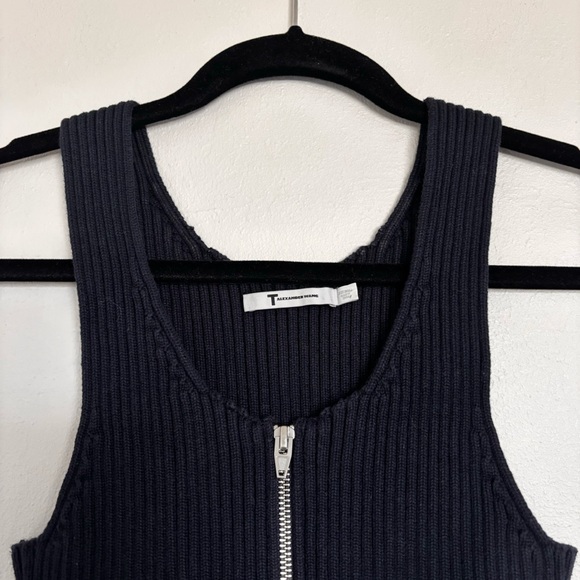 T by Alexander Wang Cotton Rib Knit Two-Way Zip Cropped Tank Size Small Stretch - Picture 3 of 11